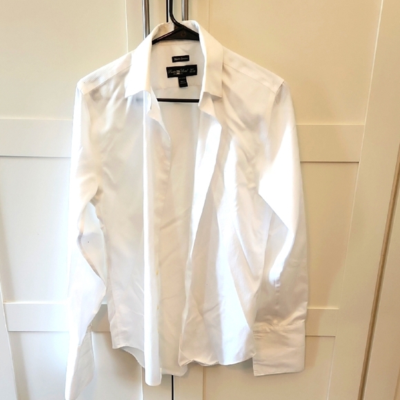 Pronto Uomo Crisp White Dress Shirt Tux Shirt Cotton Stripe 14.5 32\33 - Picture 1 of 5
